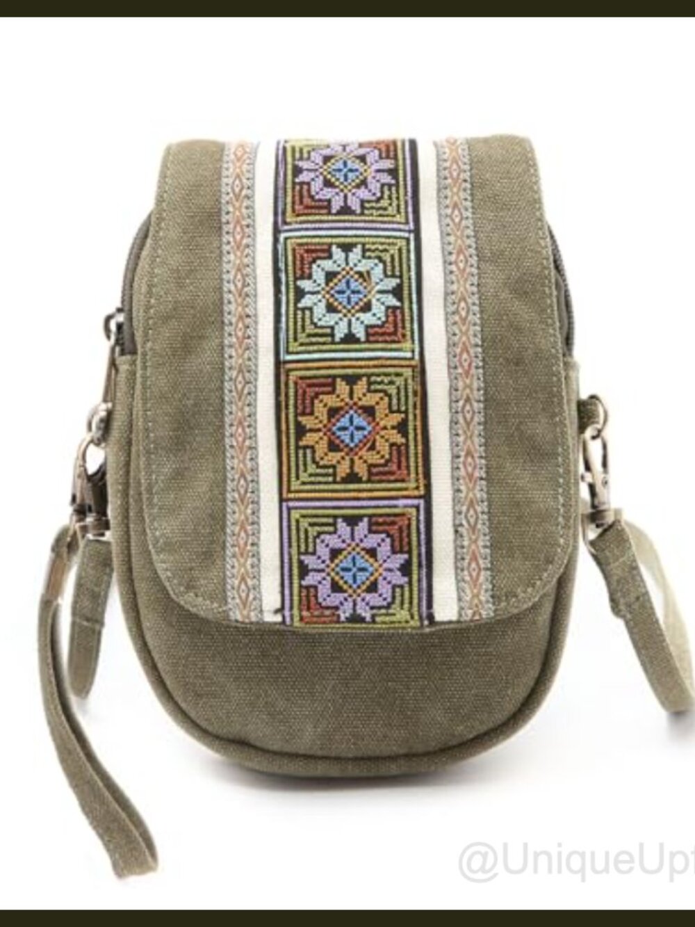 Embroidered Canvas Crossbody Bag Boho Small Phone Purse